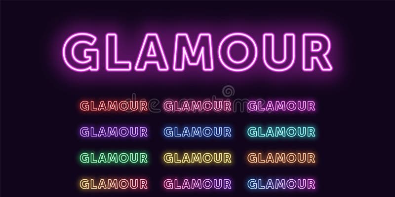 Neon text Glamour, expressive Title, word Glamour royalty free illustration