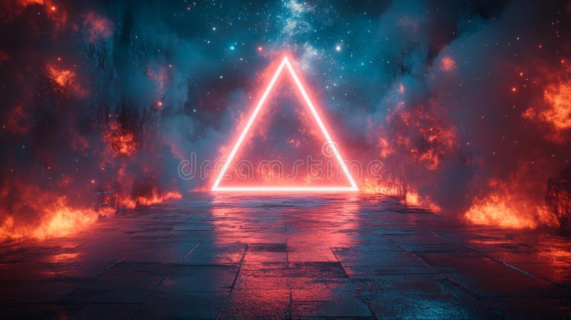 Neon Triangle Illuminating the Dark Surreal Landscape vector illustration