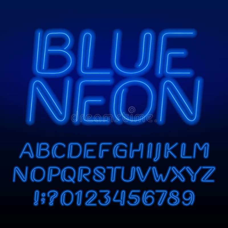 Neon Tube Alphabet Font. Neon Color Oblique Letters and Numbers. Stock ...