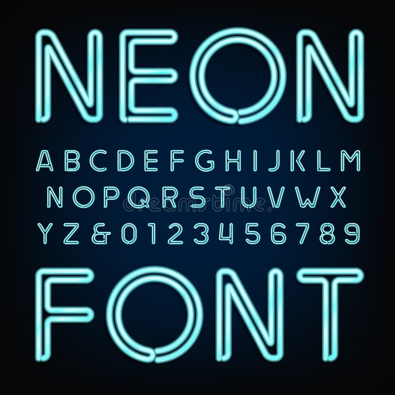 Neon Tube Alphabet Font. Hand Drawn Script Type Letters and Numbers on ...