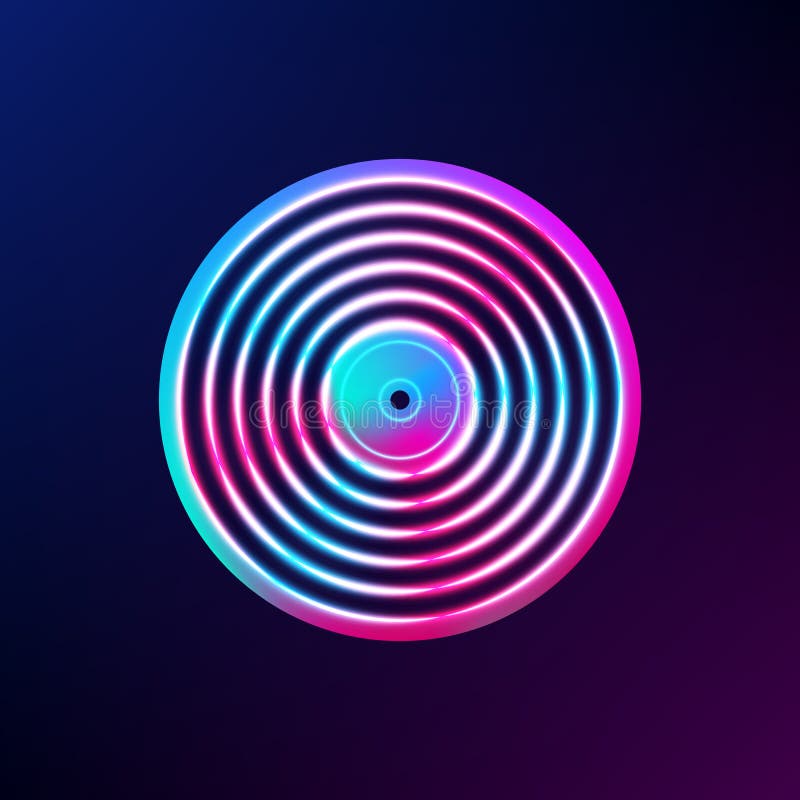 Neon Vinyl Retro Record. Album Cover or Template for Party Invitation