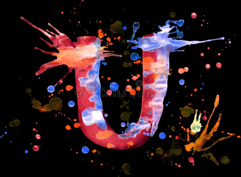 Neon Watercolor Paint Letter U Stock Illustration Illustration of