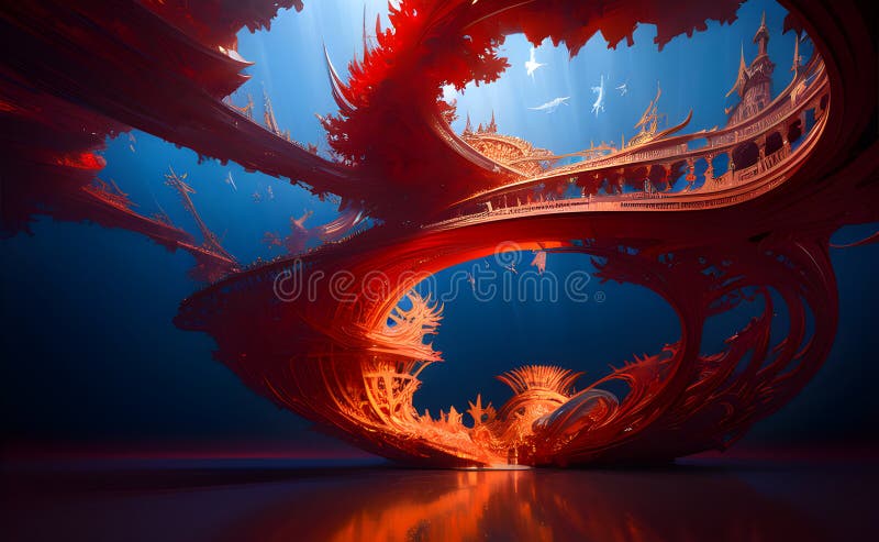 Neon Wave Patterns in Blue and Orange on Abstract Background - Generative AI royalty free illustration