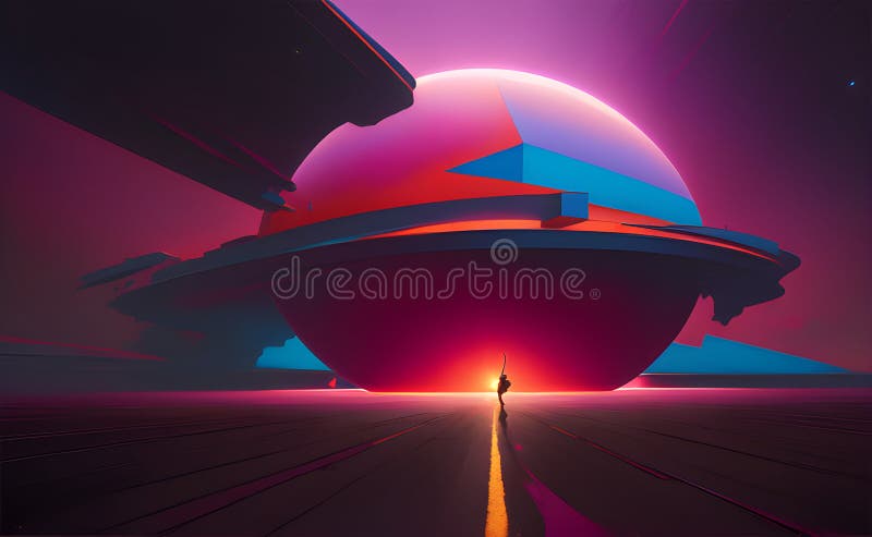 Neon Wave Patterns in Blue and Orange on Abstract Background - Generative AI royalty free illustration