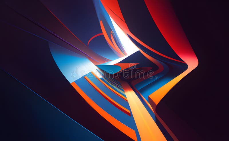 Neon Wave Patterns in Blue and Orange on Abstract Background - Generative AI stock illustration