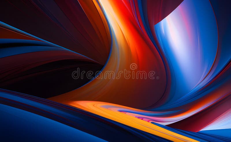 Neon Wave Patterns in Blue and Orange on Abstract Background - Generative AI royalty free illustration