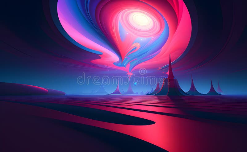 Neon Wave Patterns in Blue and Orange on Abstract Background - Generative AI royalty free illustration
