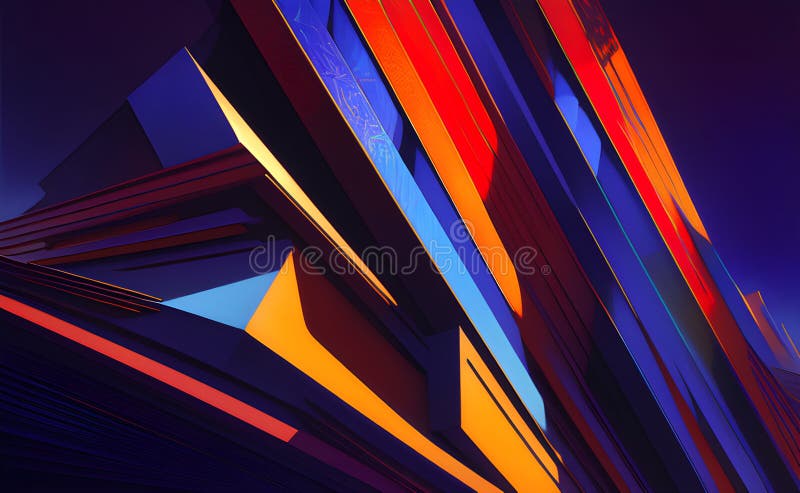 Neon Wave Patterns in Blue and Orange on Abstract Background - Generative AI stock illustration