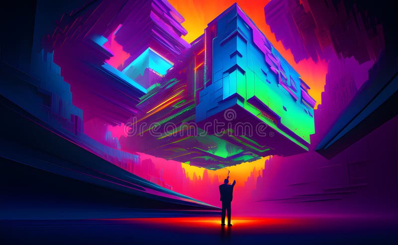 Neon Wave Patterns in Blue and Orange on Abstract Background - Generative AI vector illustration