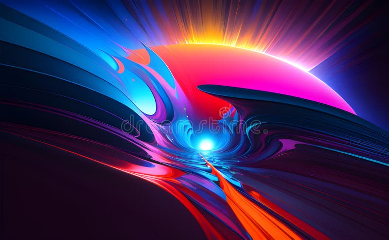 Neon Wave Patterns in Blue and Orange on Abstract Background - Generative AI stock illustration