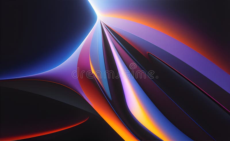 Neon Wave Patterns in Blue and Orange on Abstract Background - Generative AI royalty free illustration