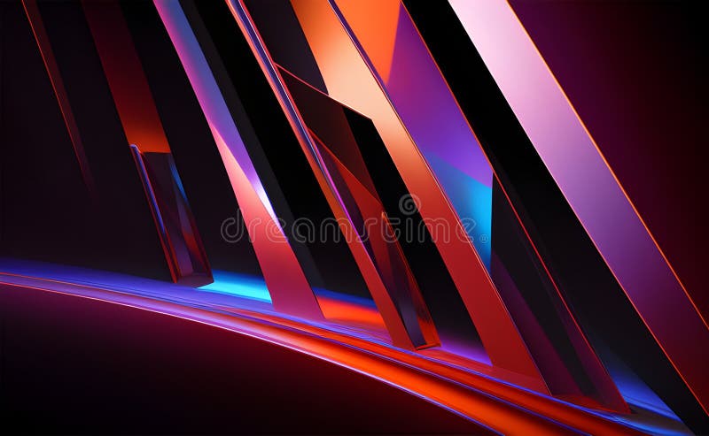 Neon Wave Patterns in Blue and Orange on Abstract Background - Generative AI stock illustration