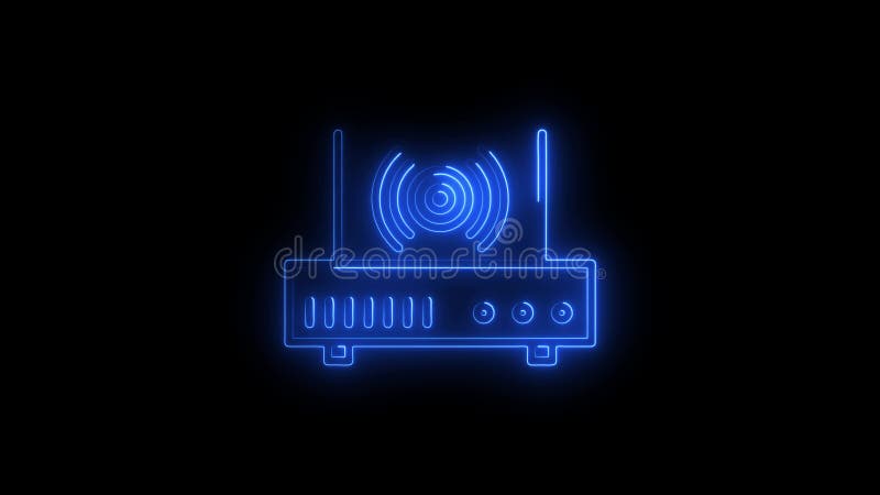 Neon Wi-Fi Router Icon with Signal Symbol on Black Background vector illustration