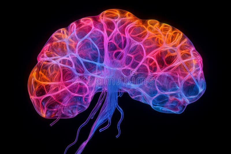 A Neon Wire Frame Brain, Generative AI vector illustration
