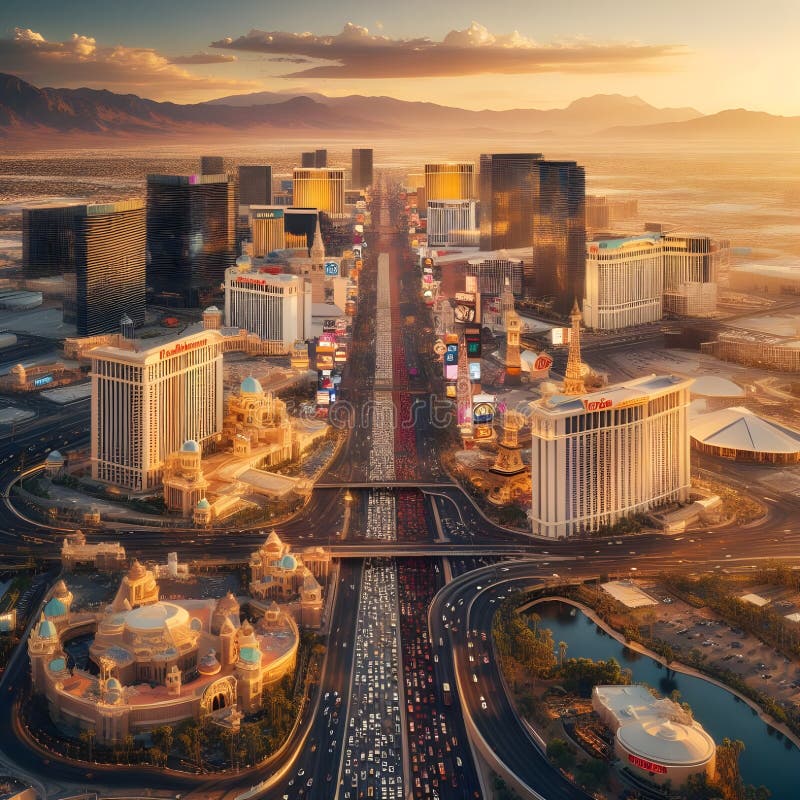 Aerial Vista of Las Vegas Strip Illuminated in Glittering Splendor 
