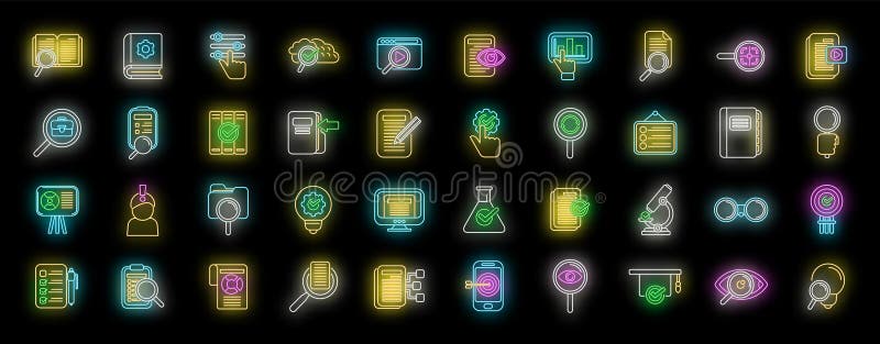 Neon zestawu ikon analizy przypadku ilustracji