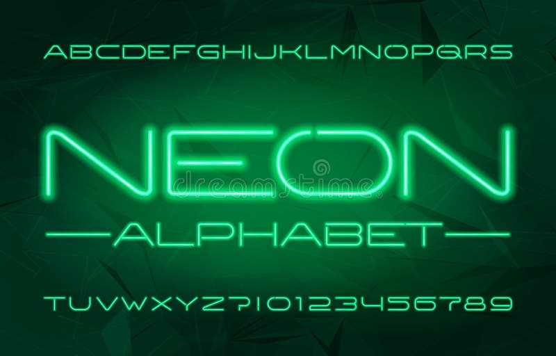 Neon alphabet font. Green neon color letters and numbers. Stock vector typescript for your design. Neon alphabet font. Green neon color letters and numbers. Stock vector typescript for your design.