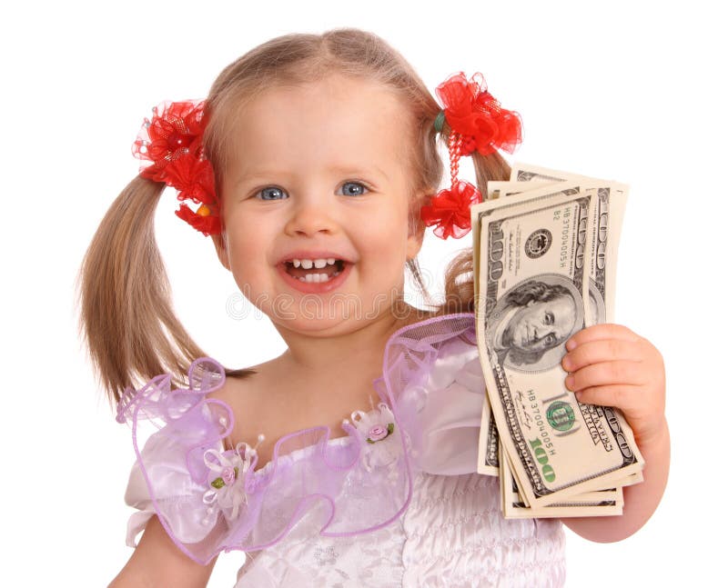 Neonata con la banconota del dollaro. fotografia stock libera da diritti Neonata con la banconota del dollaro. fotografia stock libera da diritti
