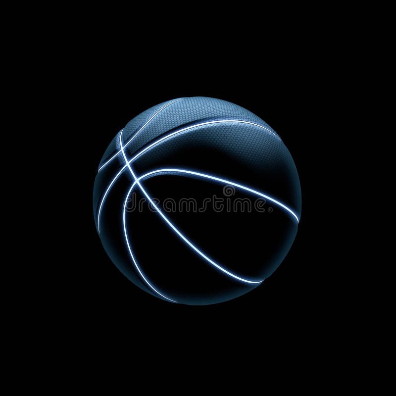 Neonatismo futuristico a pallacanestro su sfondo nero 3d. illustrazione di stock