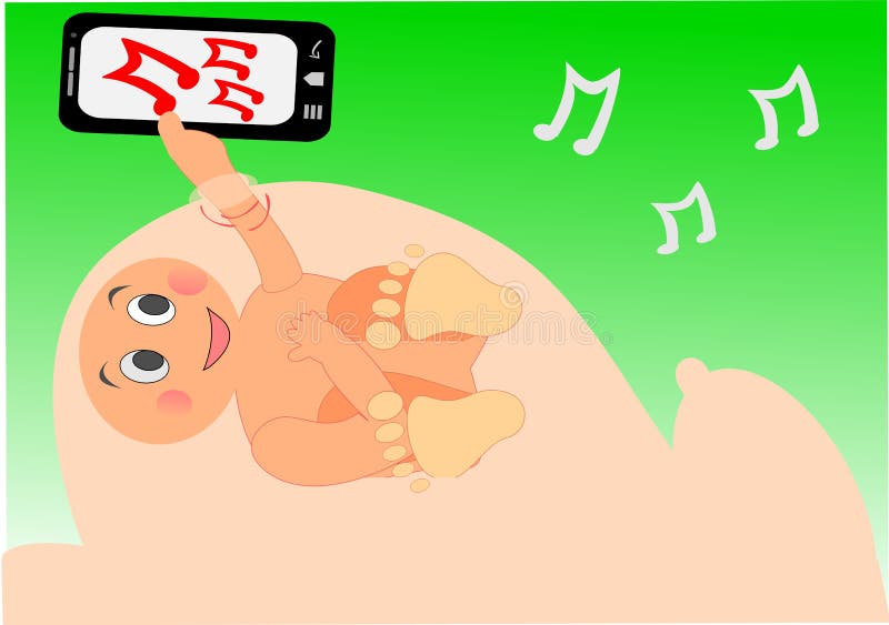 Musica Per Neonati In Pancia Bambino Che Ascolta La Musica Illustrazioni, Vettoriali E Clipart Stock