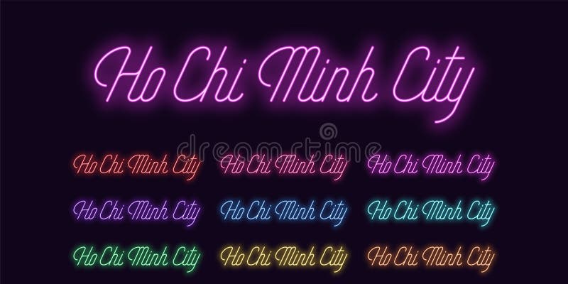 Neonbeschriftung von Ho Chi Minh-Namen Stadtbild mit modernen B?rogeb?uden - Vektorillustration vektor abbildung Neonbeschriftung von Ho Chi Minh-Namen Stadtbild mit modernen B?rogeb?uden - Vektorillustration vektor abbildung