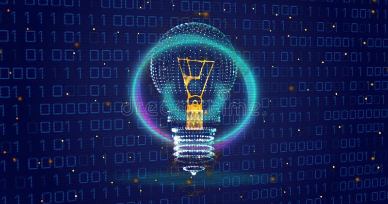 Neonkreis-Bild und binäre Codierungsdatenverarbeitung lizenzfreie abbildung