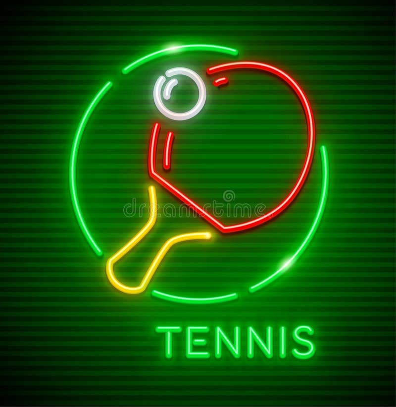 Neonowej ikony stołowy tenis z kantem i piłką ilustracji