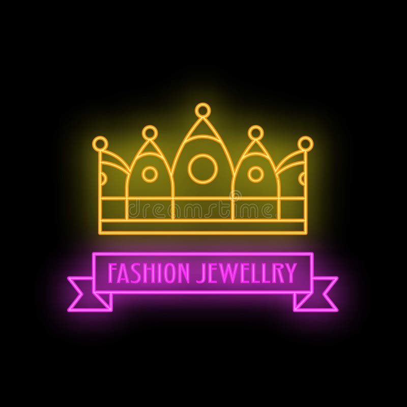 Neonowy znak korony przedstawiający biżuterię mody royalty ilustracja