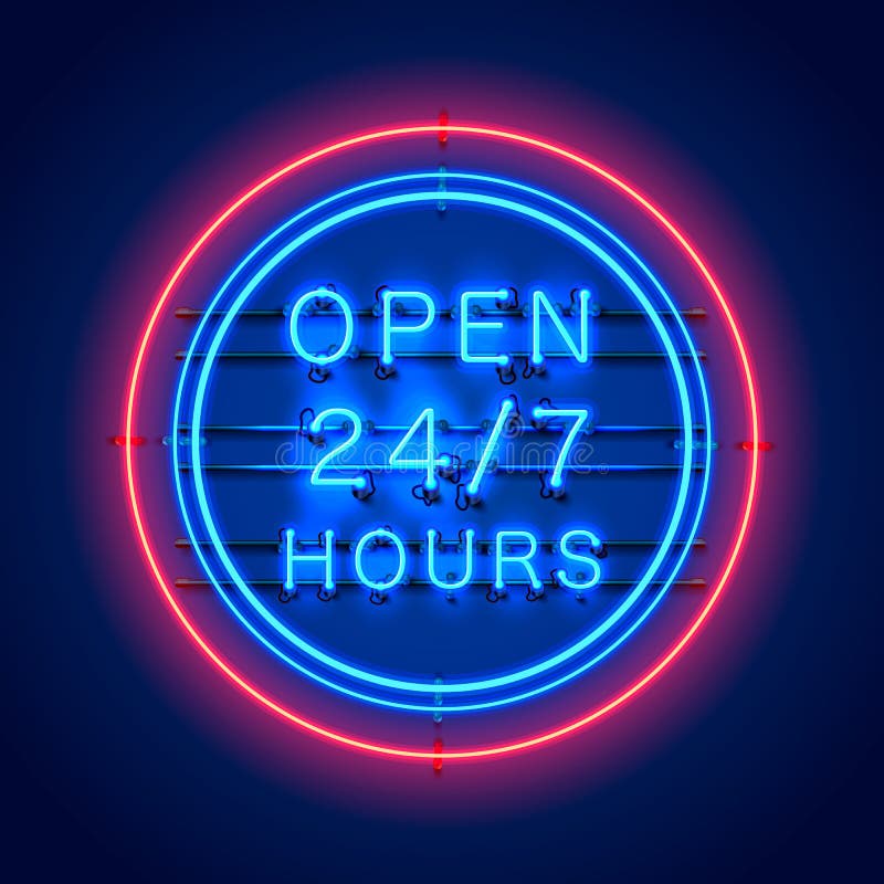 Neonuithangbord 24 7 open uren vector illustratie Neonuithangbord 24 7 open uren vector illustratie