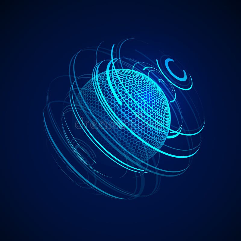 Neosfera astratta scifi. contesto digitale futuristico. elemento di copertura o globo cibernetico. vettore illustrazione vettoriale