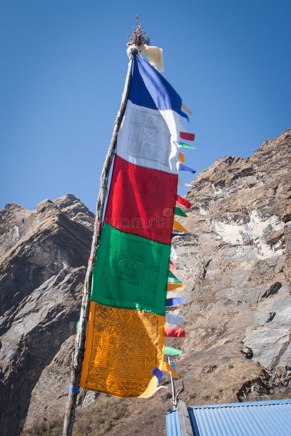 Nepal Prayer Flags on the Annapurna Base Camp Trek, Nepal Stock Photo
