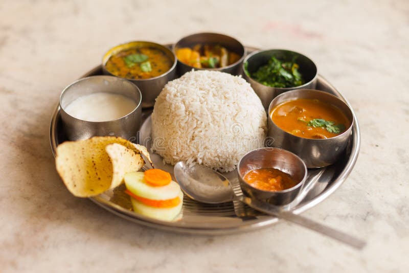 Nepali Thali (Dal Bhat) set stock photos Nepali Thali (Dal Bhat) set stock photos