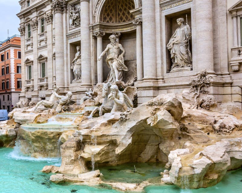 Neptune Nymphs Statues Trevi Fountain Rome Italy