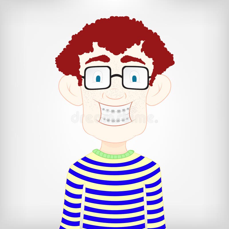Nerd Boy with Braces in the Teeth Stock Illustration - Illustration of ...