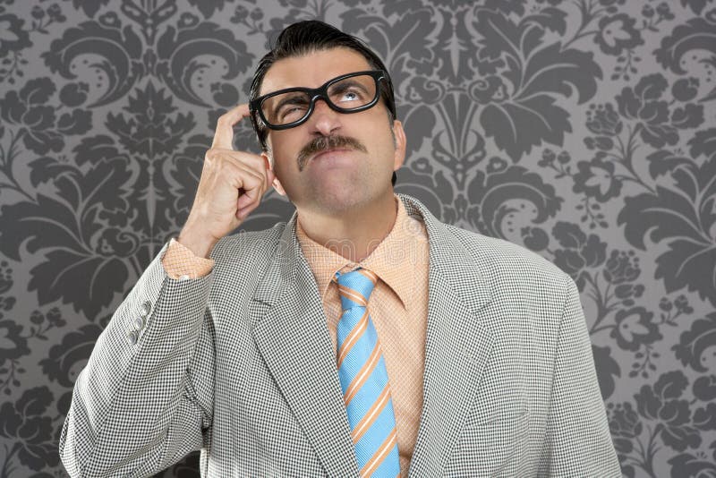 Nerd businessman pensive gesture silly funny retro