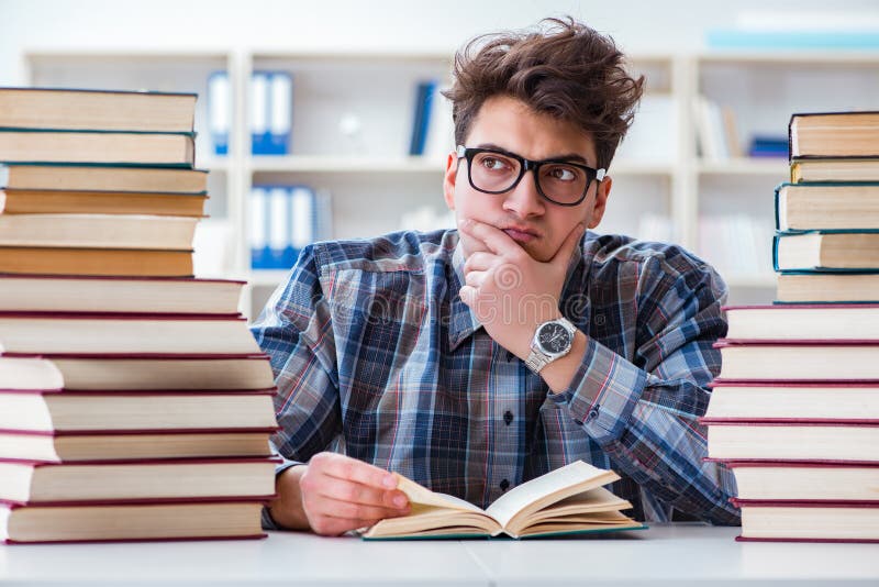 The nerd funny student preparing for university exams - Stock Image -  Everypixel