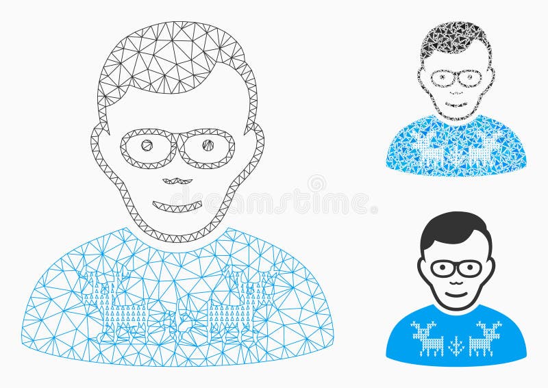 Nerd Guy Vector Mesh Carcass Model en het Pictogram van het Driehoeksmozaïek royalty-vrije illustratie Nerd Guy Vector Mesh Carcass Model en het Pictogram van het Driehoeksmozaïek royalty-vrije illustratie