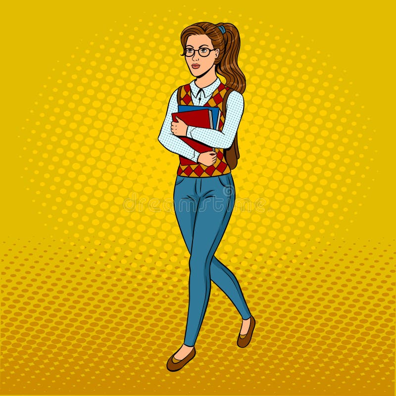 Nerd student girl pop art vector illustration stock illustration Nerd student girl pop art vector illustration stock illustration