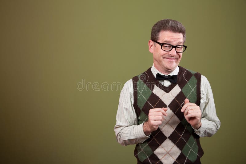 Male nerd with bowtie makes a face. Male nerd with bowtie makes a face