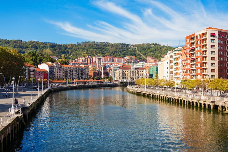 Nervion River Embankment in Bilbao Stock Photo - Image of zubizuri ...