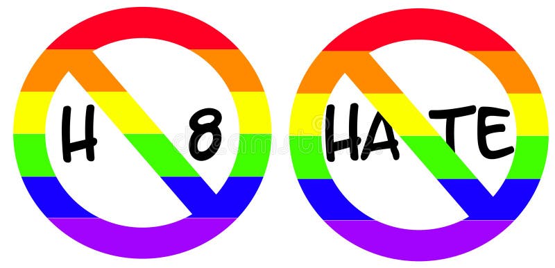 No Hate Signs with Gay Pride Rainbow. No Hate Signs with Gay Pride Rainbow