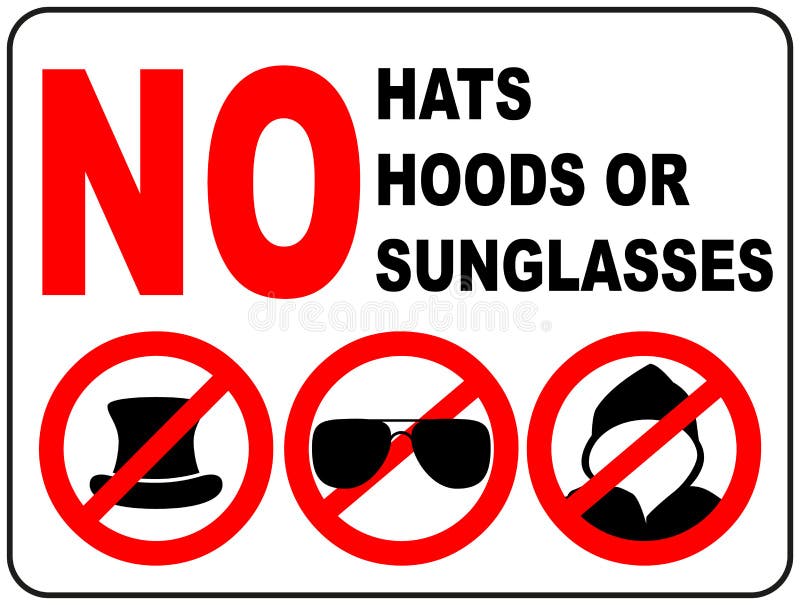 No aviator sunglasses, no hats, no hoods sign, red prohibition circle icon on white background. Not allowed symbol. Forbidden entry. Ban. Vector illustration. No aviator sunglasses, no hats, no hoods sign, red prohibition circle icon on white background. Not allowed symbol. Forbidden entry. Ban. Vector illustration