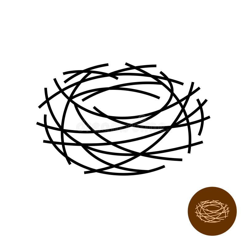 Nest Logo. Thin Lines Empty Birds Nest Isolated Symbol. Stock Vector
