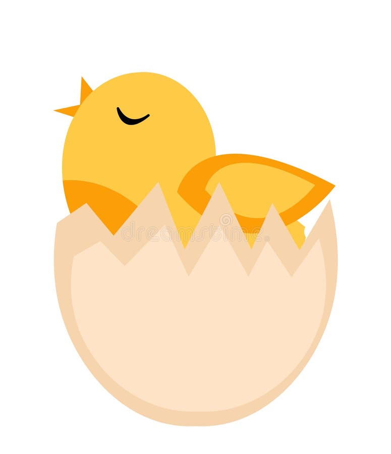 Nestling hatched from egg, yellow chicken icon, flat style. on white background. Vector illustration, clip-art. stock illustration Nestling hatched from egg, yellow chicken icon, flat style. on white background. Vector illustration, clip-art. stock illustration