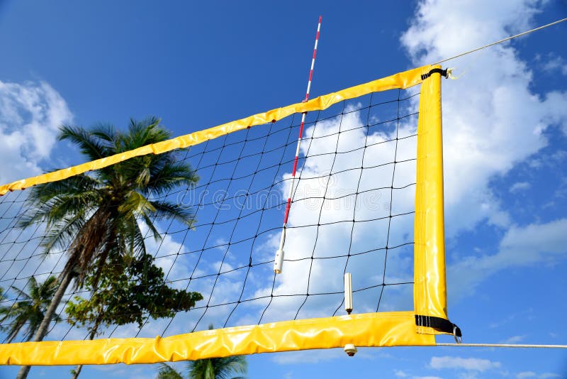 The net of beach volleyball have blue sky to be background. The net of beach volleyball have blue sky to be background