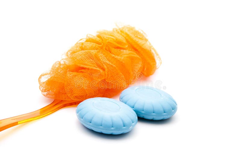Net Sponge with Blue Soap stock image. Image of beauty 35900987