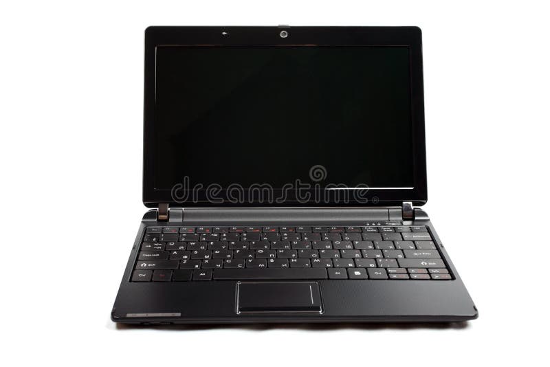 Laptop computer notebook isolated on white technology keyboard monitor modern open black PC mobile front LCD portable computer pro