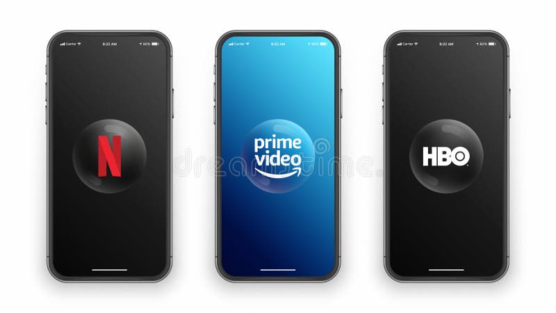 Netflix, primo logo video hbo, set vettoriale dello schermo iphone illustrazione vettoriale