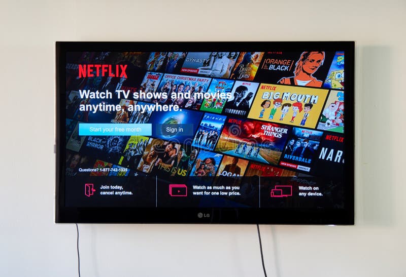 Netflix undertecknar in sidan på LG-TV royaltyfri fotografi Netflix undertecknar in sidan på LG-TV royaltyfri fotografi