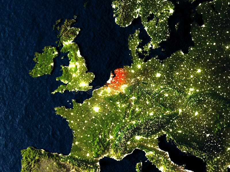 Nadruk Dhr Schandelijk Netherlands in Red from Space at Night Stock Illustration - Illustration of  nederland, space: 85027996